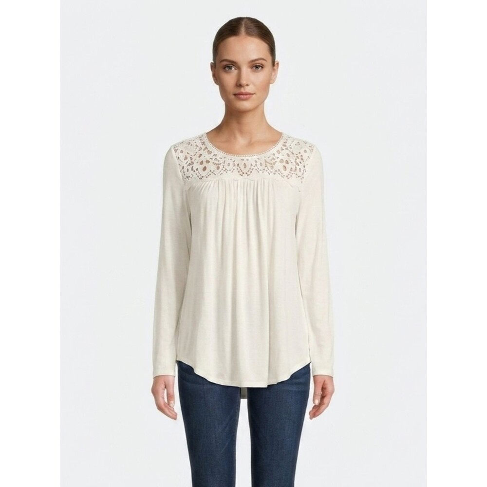 PHILOSOPHY Lace Yoke Crochet Long Sleeve Blouse White XL Romantic Cottagecore